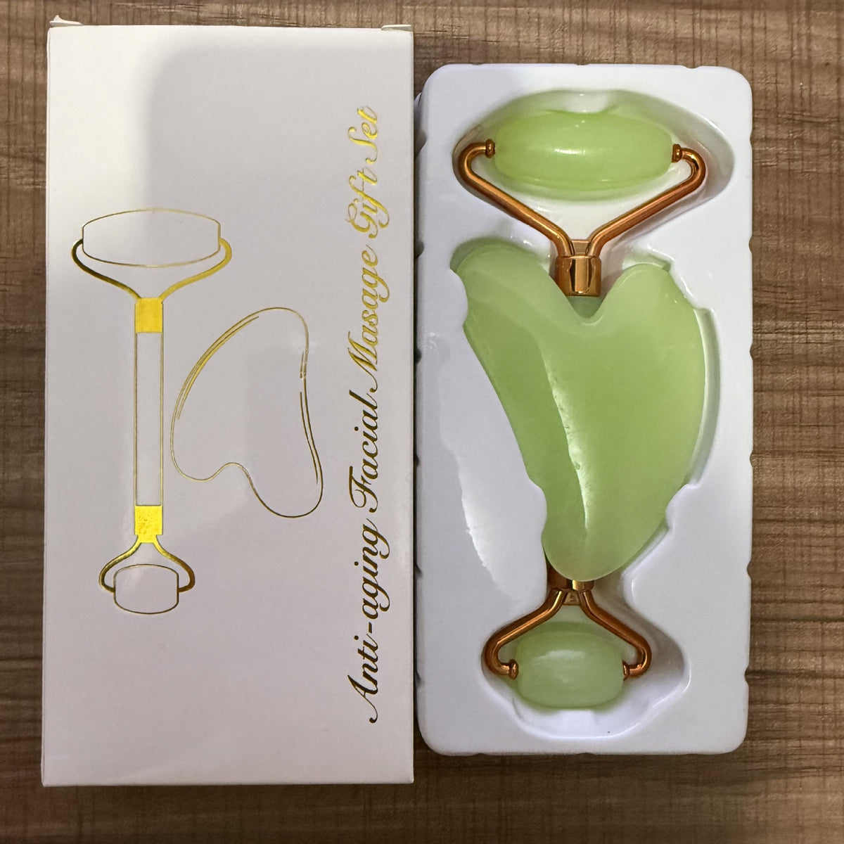 Rose Gold Heart-Shaped Quartz Facial Roller and Gua Sha Massager Set