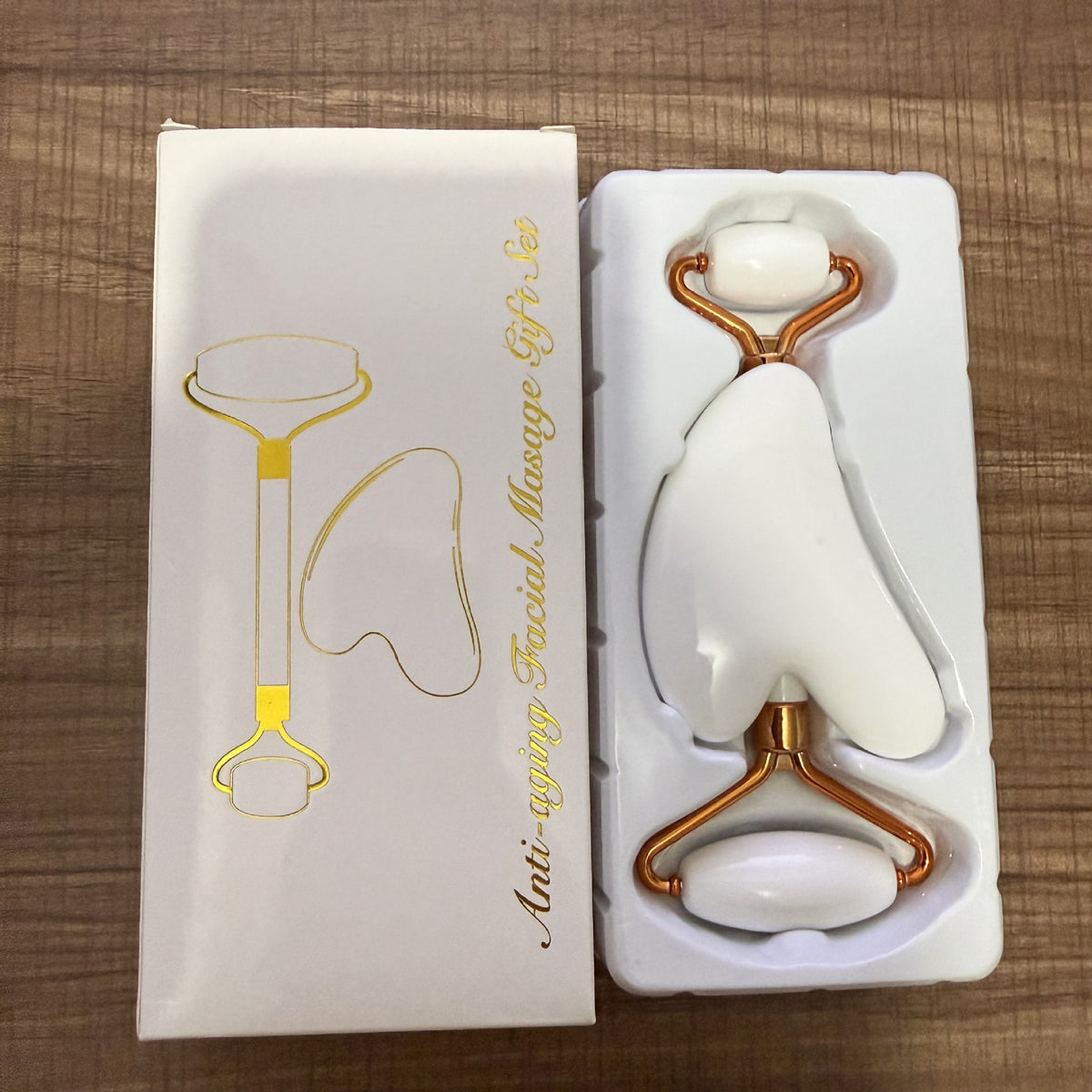 Rose Gold Heart-Shaped Quartz Facial Roller and Gua Sha Massager Set