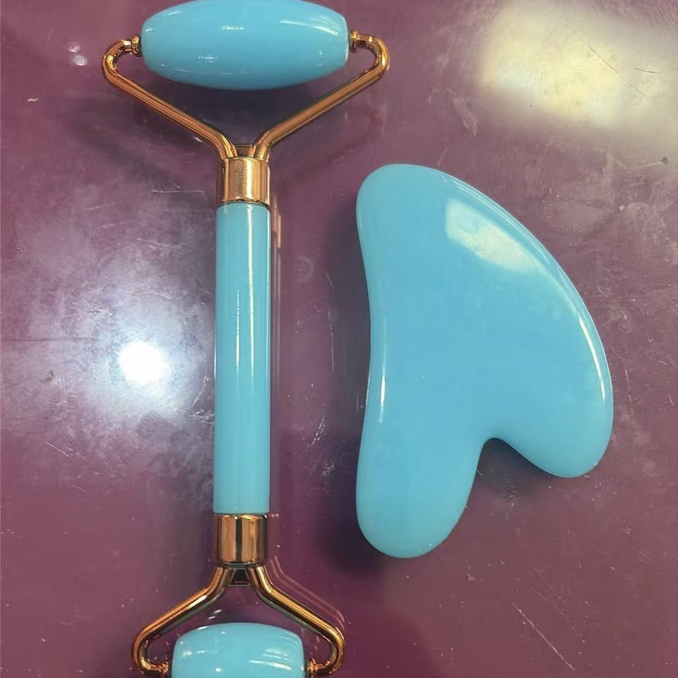 Rose Gold Heart-Shaped Quartz Facial Roller and Gua Sha Massager Set