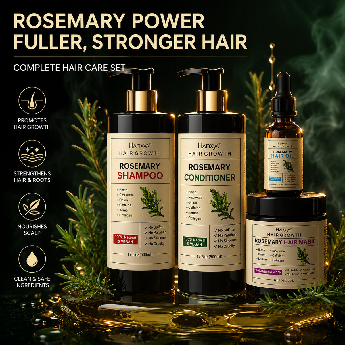 Rosemary Mint Hair Care Range: Shampoo, Conditioner, Mask and Oil