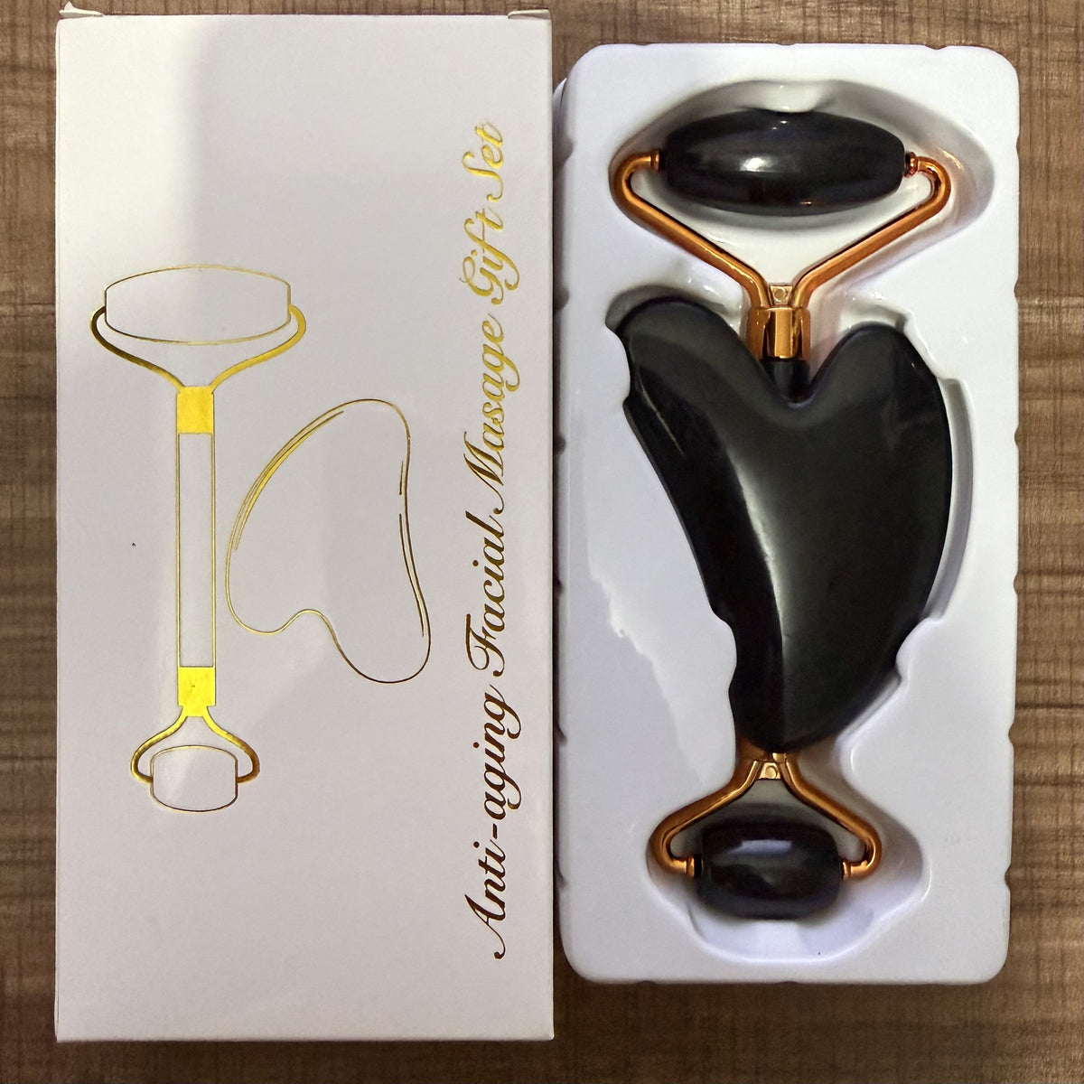 Rose Gold Heart-Shaped Quartz Facial Roller and Gua Sha Massager Set
