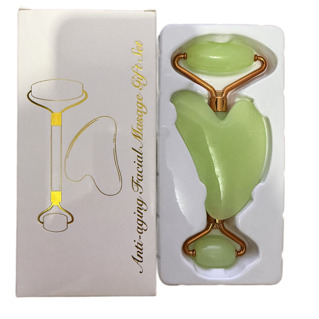 Rose Gold Heart-Shaped Quartz Facial Roller and Gua Sha Massager Set