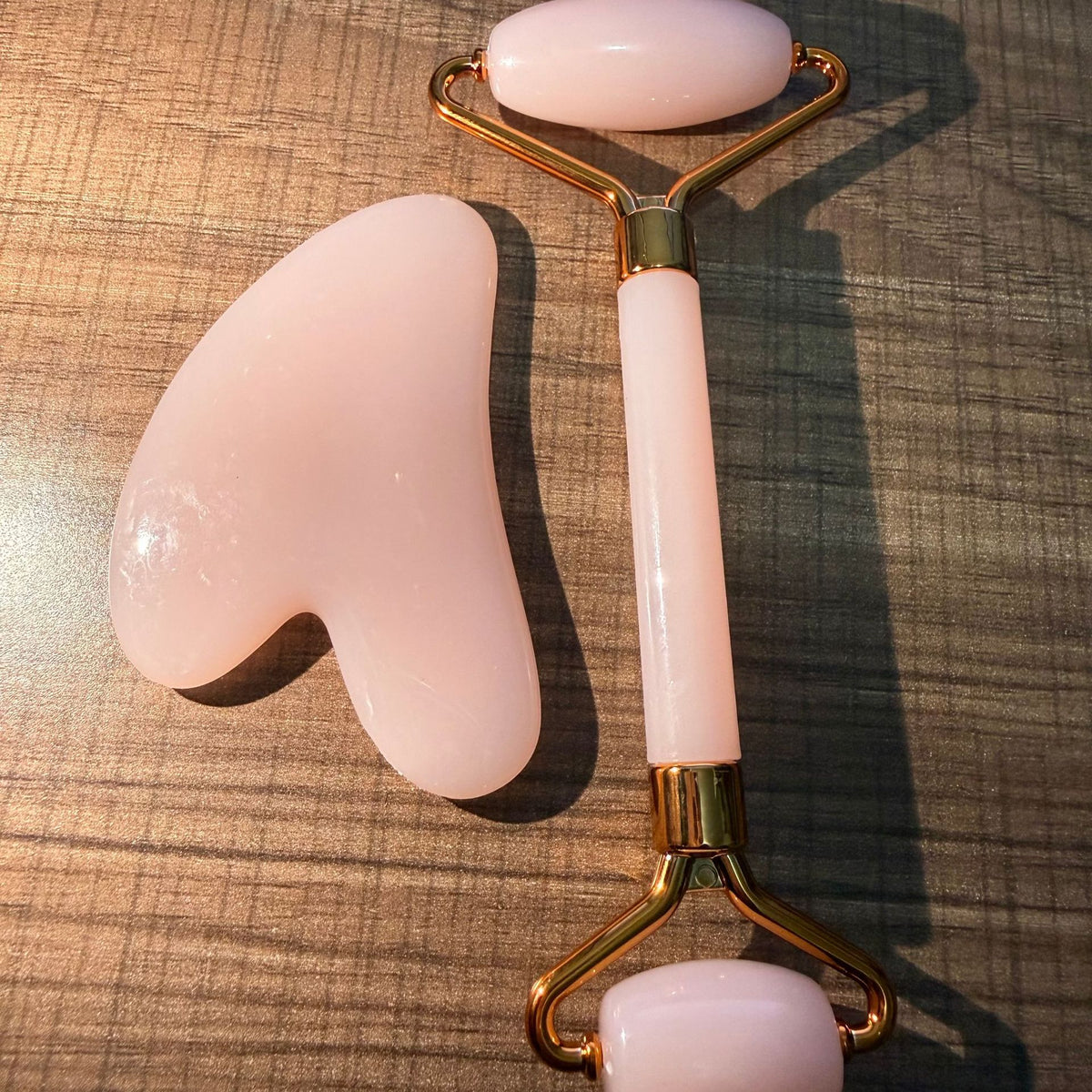 Rose Gold Heart-Shaped Quartz Facial Roller and Gua Sha Massager Set
