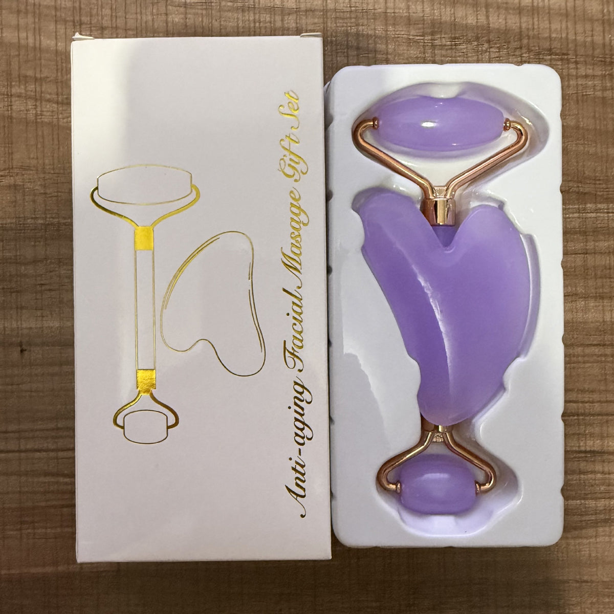 Rose Gold Heart-Shaped Quartz Facial Roller and Gua Sha Massager Set